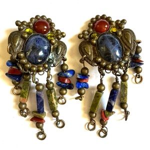 Vintage Sorrelli Antique Brass Clip On Earrings Statement Boho Tribal Festival